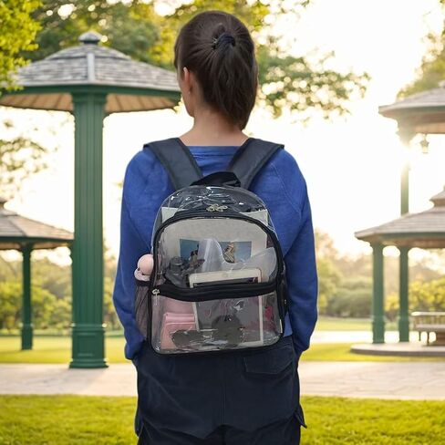 وافق ملعب Clear Backpack على 12x6x12 - حقيبة ظهر صغيرة للبالغين للبالغين للمدرسة والعمل والرياضة والحفلات الموسيقية - حقيبة Clear in Kuwait