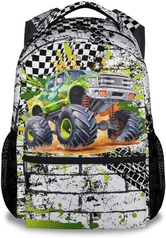 Kids Backpack for Kindergarten, 17 Inch Funny Truck Backpacks for Boys, Green Large Capacity Bookbag for Middle School in Kuwait