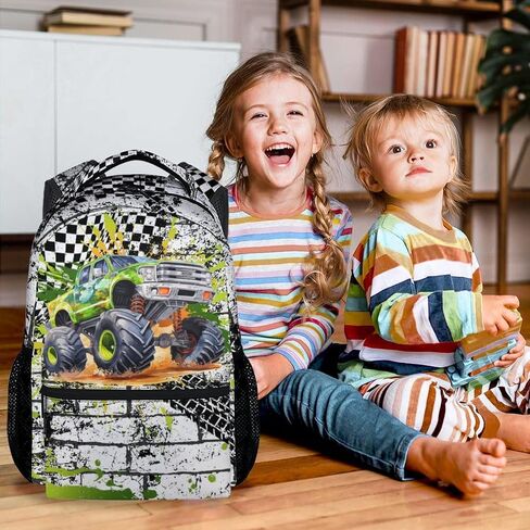 Kids Backpack for Kindergarten, 17 Inch Funny Truck Backpacks for Boys, Green Large Capacity Bookbag for Middle School in Kuwait