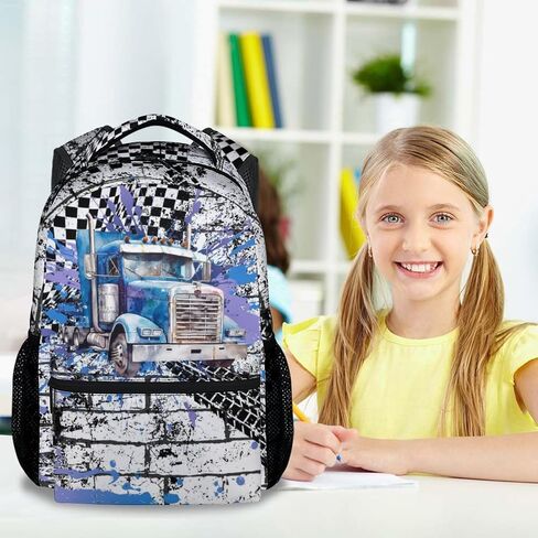 Kids Backpack for Kindergarten, 17 Inch Funny Truck Backpacks for Boys, Green Large Capacity Bookbag for Middle School in Kuwait