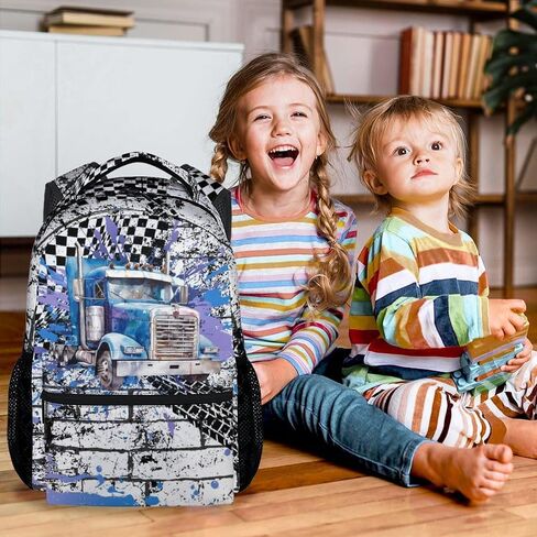 Kids Backpack for Kindergarten, 17 Inch Funny Truck Backpacks for Boys, Green Large Capacity Bookbag for Middle School in Kuwait