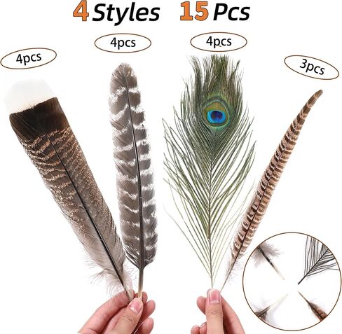 Ballinger Natural Pheasant Craft Feathers - 4 Styles 24pcs 8-12inch Assorted Large Feathers Bulk,Peacock Feathers, Pheasant Feathers,Turkey Feathers for Crafting Vase Hat Wedding Autumn Party Decor in Saudi Arabia