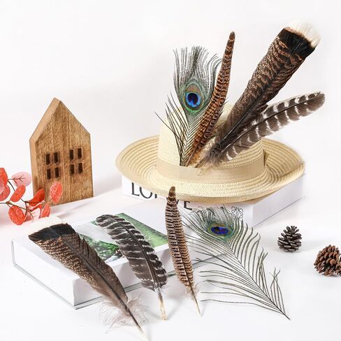 Ballinger Natural Pheasant Craft Feathers - 4 Styles 24pcs 8-12inch Assorted Large Feathers Bulk,Peacock Feathers, Pheasant Feathers,Turkey Feathers for Crafting Vase Hat Wedding Autumn Party Decor in Saudi Arabia