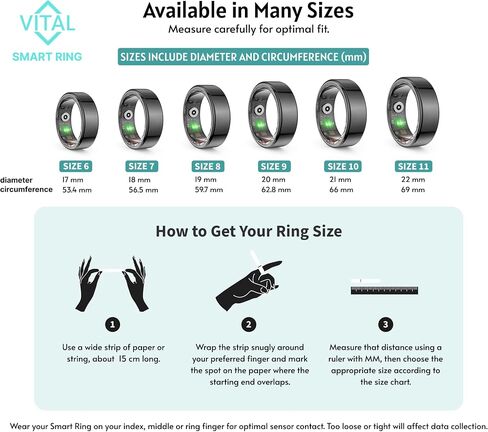 Vital Health Smart Ring for Women Charging Case Black Smart Ring for Men with Fitness Tracking, Sleep Monitor, Activity Tracking, App (Vital Health Ring Charging Case in Kuwait