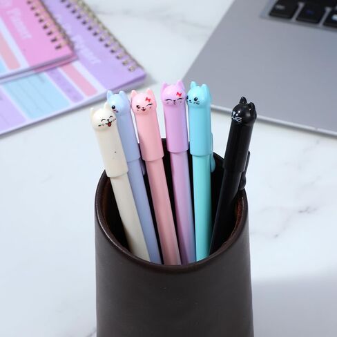 6PCS Kawaii Cat Pens Cute Animal Gel Pens Cat Style Cat Pencils with 0.5mm Black Ink, Cat Stationary Supplies Fine Point Ball Pens Nice Fun Themed Gifts for Cat Lovers Women Kids School and Office Use in Saudi Arabia
