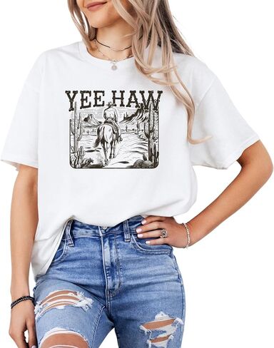 Yee Haw Western Graphic T-Shirt – Vintage Country Rodeo Tee for Men & Women – Cowboy Cowgirl Horse Desert Style Top in Saudi Arabia