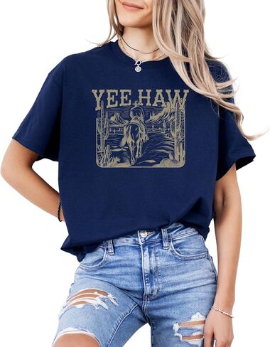 Yee Haw Western Graphic T-Shirt – Vintage Country Rodeo Tee for Men & Women – Cowboy Cowgirl Horse Desert Style Top in Saudi Arabia