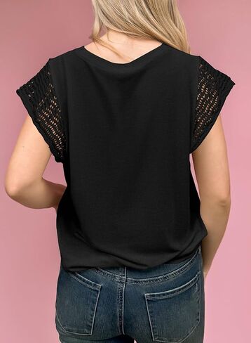 SHEWIN Womens Summer Tops Crewneck Short Sleeve T Shirts Casual Patchwork Hollow Out Loose Tank Top in Saudi Arabia