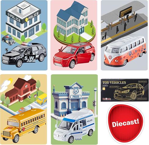 KIDAMI Double Decker Bus Open Door Die Cast Metal Toy Cars Pull Back 5 Pack in Kuwait