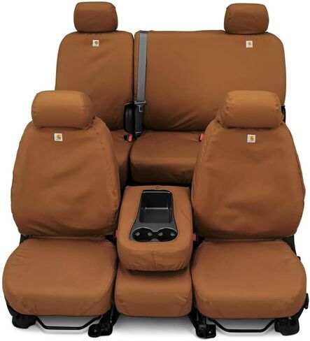 Covercraft Carhartt SeatSaver Custom Seat Covers | Fits 2019-2024 Ram 2500/35000 | 1st Row 40/20/40 Bench Seat, Duck Weave Brown in Saudi Arabia