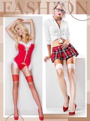 Bencailor 4 Pairs Fishnet Thigh High Stocking for Women Silicone Lace Top Sheer Over Knee High Silky Stockings in Saudi Arabia