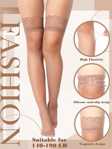 Bencailor 4 Pairs Fishnet Thigh High Stocking for Women Silicone Lace Top Sheer Over Knee High Silky Stockings in Saudi Arabia