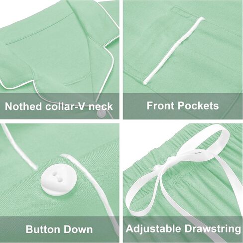anliqi 100 ٪ من بيجامات القطن للنساء زر أسفل بيجاماس الأكمام طويلة و pant sleepwear onoungwear pj مجموعة مع جيب in Kuwait