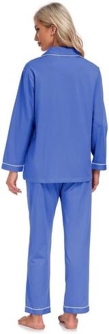 anliqi 100 ٪ من بيجامات القطن للنساء زر أسفل بيجاماس الأكمام طويلة و pant sleepwear onoungwear pj مجموعة مع جيب in Kuwait