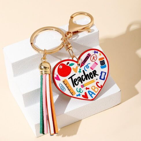 Teacher Appreciation Gift Keychains Colorful Pencil Book Red Fruit Keychain for Women Men in Saudi Arabia