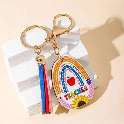 Teacher Appreciation Gift Keychains Colorful Pencil Book Red Fruit Keychain for Women Men in Saudi Arabia