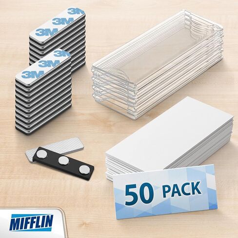 Mifflin-USA - Premium Acrylic Magnetic Name Tag Kit - 10 PK, 3x1", Clear - Customizable & Reusable Name Badge Holders w/ Strong Neodymium Magnetic Backing & Paper Inserts for School, Office & Events in Saudi Arabia