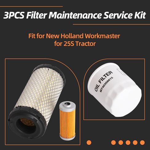 مجموعة مرشح 3pcs ملائمة لجرار Holland Workmaster 25S الجديد ، MT40356015 مرشح الزيت ، MT40358122 مرشح الوقود ، MT40049450 مرشح الهواء ، طقم صيانة المرشح in Saudi Arabia