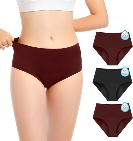 Incontinence Underwear for Women Washable Womens Leak Proof Panties for Bladder Leak 100ml High Absorbency Reusable Incontinence Protective Briefs 3pk-M (2 Red/1 Black) in Kuwait