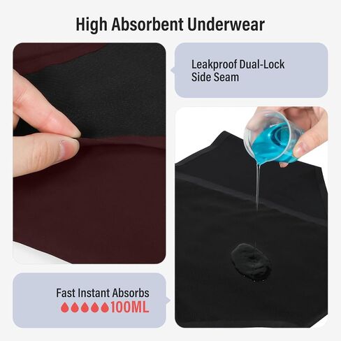 Incontinence Underwear for Women Washable Womens Leak Proof Panties for Bladder Leak 100ml High Absorbency Reusable Incontinence Protective Briefs 3pk-M (2 Red/1 Black) in Kuwait