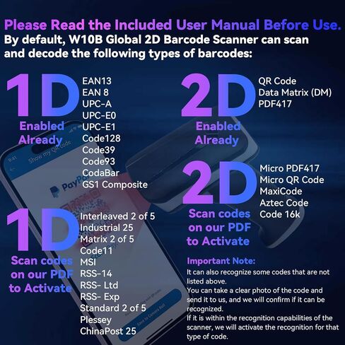 KILOGOGRAPGH Bluetooth QR Code Scanner U2B - Book Scanner for Personal Library Libib, QR Code Scanner for Laptop Computer Mac iPhone Android, 2D Wireless Bluetooth Bar Code Scanner (with Stand) in Saudi Arabia