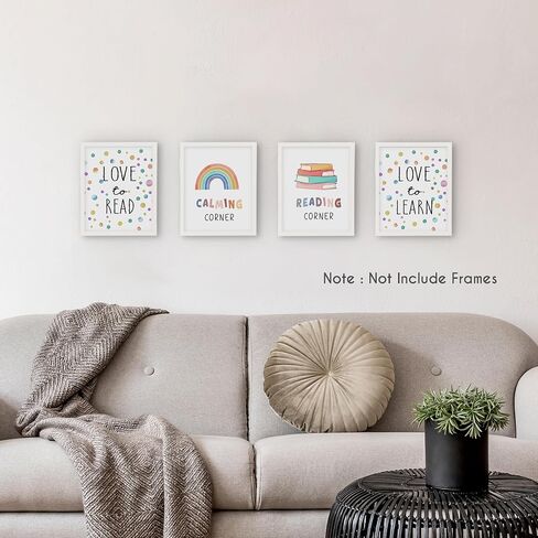 HRQKO CORNER CORNER CARRAMRY CASSROOM CLASSING PRINTS PESTER SET من 4 ، ركن القراءة للأطفال ، تهدئة عمل فني للركن ، قم بتصوير ملصقات الجدار ، قراءة ديكور لافتة لغرفة القراءة 8 "x10" دون إطارها in Saudi Arabia