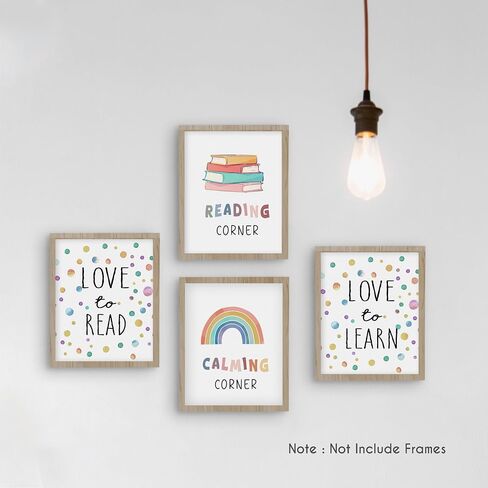 HRQKO CORNER CORNER CARRAMRY CASSROOM CLASSING PRINTS PESTER SET من 4 ، ركن القراءة للأطفال ، تهدئة عمل فني للركن ، قم بتصوير ملصقات الجدار ، قراءة ديكور لافتة لغرفة القراءة 8 "x10" دون إطارها in Saudi Arabia