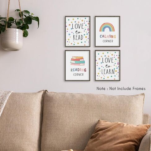 HRQKO CORNER CORNER CARRAMRY CASSROOM CLASSING PRINTS PESTER SET من 4 ، ركن القراءة للأطفال ، تهدئة عمل فني للركن ، قم بتصوير ملصقات الجدار ، قراءة ديكور لافتة لغرفة القراءة 8 "x10" دون إطارها in Saudi Arabia