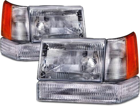 المصابيح الأمامية المصابيح الأمامية Chrome Halogen Halogen تتوافق مع Jeep Grand Cherokee 1993-1996 تشمل السائق الأيسر وجانب الراكب الأيمن مجموعة 6 قطعة in Saudi Arabia