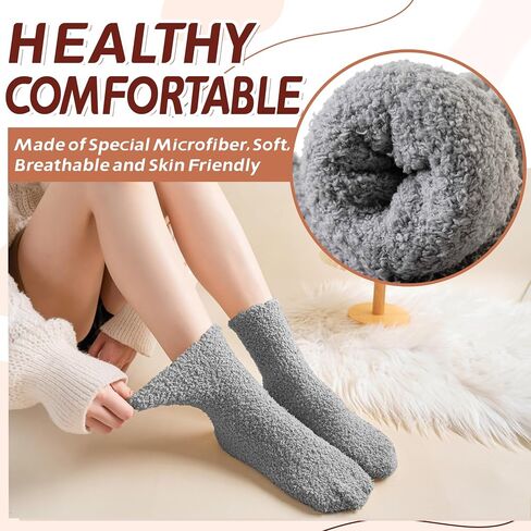 Womens Fuzzy Socks Warm Fluffy Winter Cozy Thick Plush Microfiber Slipper Soft Home Sleeping Socks 5 Pairs in Kuwait