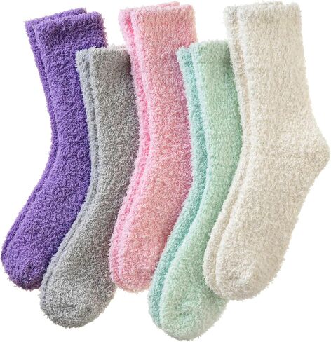 Womens Fuzzy Socks Warm Fluffy Winter Cozy Thick Plush Microfiber Slipper Soft Home Sleeping Socks 5 Pairs in Kuwait