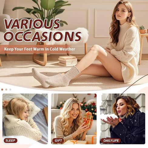 Womens Fuzzy Socks Warm Fluffy Winter Cozy Thick Plush Microfiber Slipper Soft Home Sleeping Socks 5 Pairs in Kuwait
