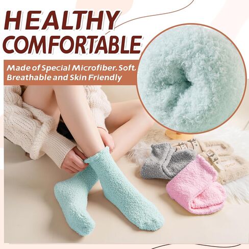 Womens Fuzzy Socks Warm Fluffy Winter Cozy Thick Plush Microfiber Slipper Soft Home Sleeping Socks 5 Pairs in Kuwait