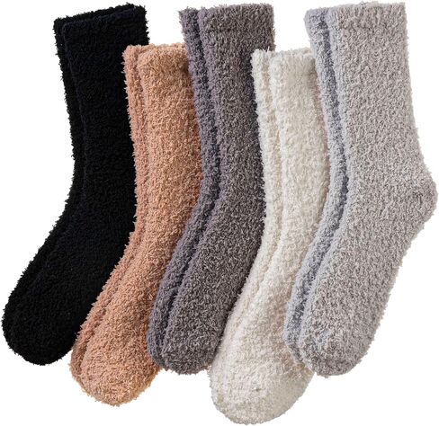 Womens Fuzzy Socks Warm Fluffy Winter Cozy Thick Plush Microfiber Slipper Soft Home Sleeping Socks 5 Pairs in Kuwait