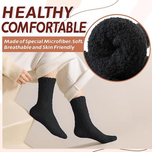 Womens Fuzzy Socks Warm Fluffy Winter Cozy Thick Plush Microfiber Slipper Soft Home Sleeping Socks 5 Pairs in Kuwait
