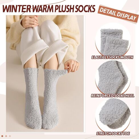 Womens Fuzzy Socks Warm Fluffy Winter Cozy Thick Plush Microfiber Slipper Soft Home Sleeping Socks 5 Pairs in Kuwait