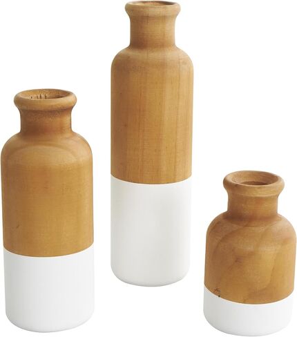 DECO 79 Wood Disrodative Proot Colorblock Centerpiece مزهريات مع قواعد بيضاء ، مجموعة من 3 مزهريات للديكور المنزلي 10 "، 8" ، 5 "H ، Brown in Saudi Arabia
