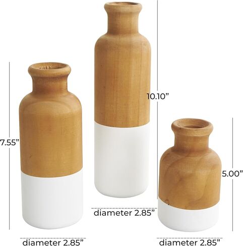 DECO 79 Wood Disrodative Proot Colorblock Centerpiece مزهريات مع قواعد بيضاء ، مجموعة من 3 مزهريات للديكور المنزلي 10 "، 8" ، 5 "H ، Brown in Saudi Arabia
