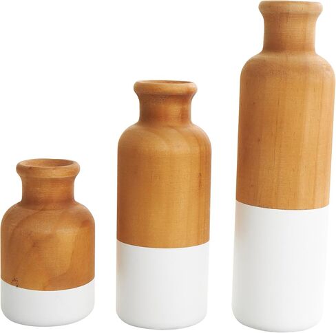 DECO 79 Wood Disrodative Proot Colorblock Centerpiece مزهريات مع قواعد بيضاء ، مجموعة من 3 مزهريات للديكور المنزلي 10 "، 8" ، 5 "H ، Brown in Saudi Arabia