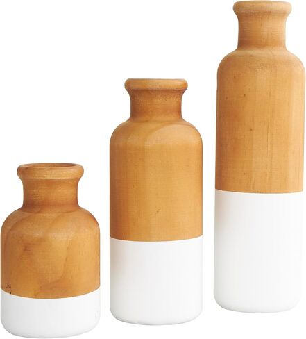 DECO 79 Wood Disrodative Proot Colorblock Centerpiece مزهريات مع قواعد بيضاء ، مجموعة من 3 مزهريات للديكور المنزلي 10 "، 8" ، 5 "H ، Brown in Saudi Arabia