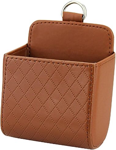 Car Vent Storage Bag, PU Leather Automotive Dashboard Organizer Pocket with Hook, Portable Vehicle Hanging Storage Pouch for Key, Coin, Cell Phone, Sunglasses (Black) in Saudi Arabia