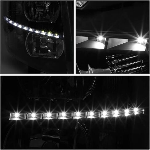 DNA MOTORING Pair LED DRL Headlights Compatible with 07-13 Chevy Silverado 1500 07-14 Silverado 2500 3500 HD, Black/Smoked/Clear, HL-LED-CSIL07-BK-SM-CL1 in Saudi Arabia