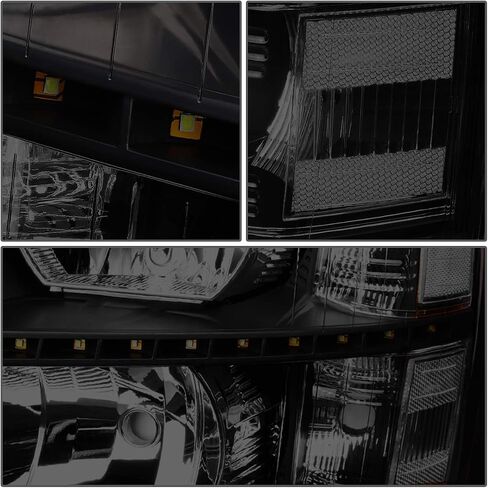 DNA MOTORING Pair LED DRL Headlights Compatible with 07-13 Chevy Silverado 1500 07-14 Silverado 2500 3500 HD, Black/Smoked/Clear, HL-LED-CSIL07-BK-SM-CL1 in Saudi Arabia