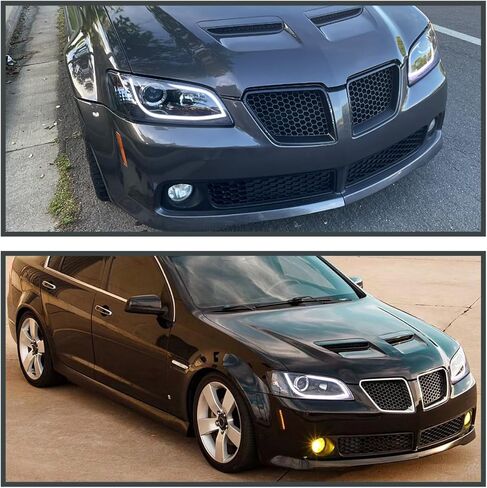 مواصفات ضبط المصابيح LED LED LED BAR أسود دخان الإسقاط الأمامية متوافقة مع 2008-2009 Pontiac G8 ، Left + Pair Pair Assembly Assembly in Saudi Arabia
