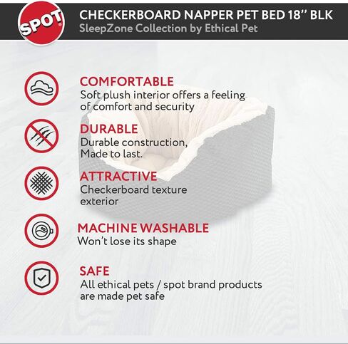 Sleep Zone Checkerboard Napper Pet Bed 20x20 / Chocolate - Pet Bed for Cats and Small Dogs - Attractive, Durable, Comfortable, Washable. By SPOT in Saudi Arabia
