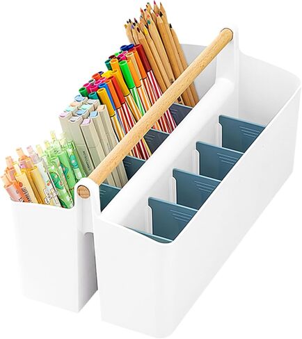Large Portable Caddy Tote with Handle, 12 Grids Craft Storage Organizer Plastic Storage Bin Art Supply Storage Organizer Basket with Divider for Colored Pencils, Markers, Art Supplies (White+Pink) in Saudi Arabia