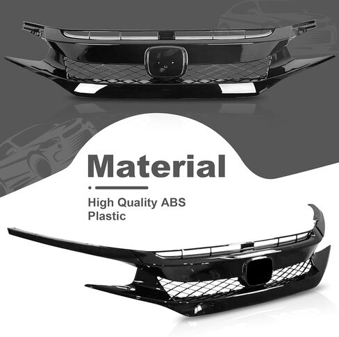 PartsFlow Front Bumper Grille Honeycomb Grill Glossy Black With Trim For 2016 2017 2018 Honda Civic in Saudi Arabia