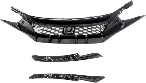 PartsFlow Front Bumper Grille Honeycomb Grill Glossy Black With Trim For 2016 2017 2018 Honda Civic in Saudi Arabia