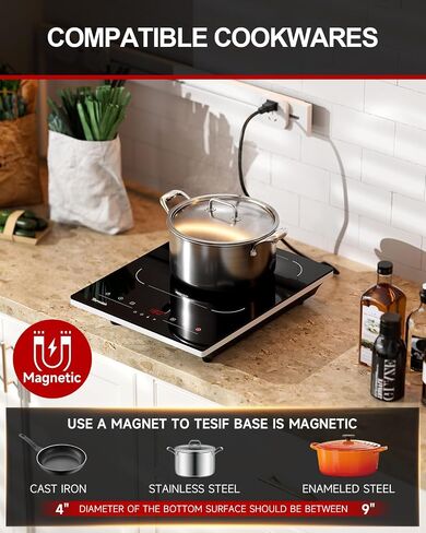 Cooktop الكهربائية ، أعلى الموقد الكهربائي 110 فولت ، تحديد الموقد الكهربائي Cooktop LED مكافحة اللمس ، 6 وظائف محددة مسبقًا ، 10 مستويات طاقة ، قفل وتوقيت ، 1300 واط Cooktop محمولة محمولة in Kuwait