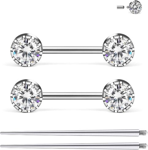Ruifan Titanium Internally Threaded Nipple Piercing Jewelry Ring Jeweled CZ Opal Tongue Rings Straight Barbell Body Piercing Jewelry for Women Men 14G 14MM With Straight Piercing Taper in Saudi Arabia